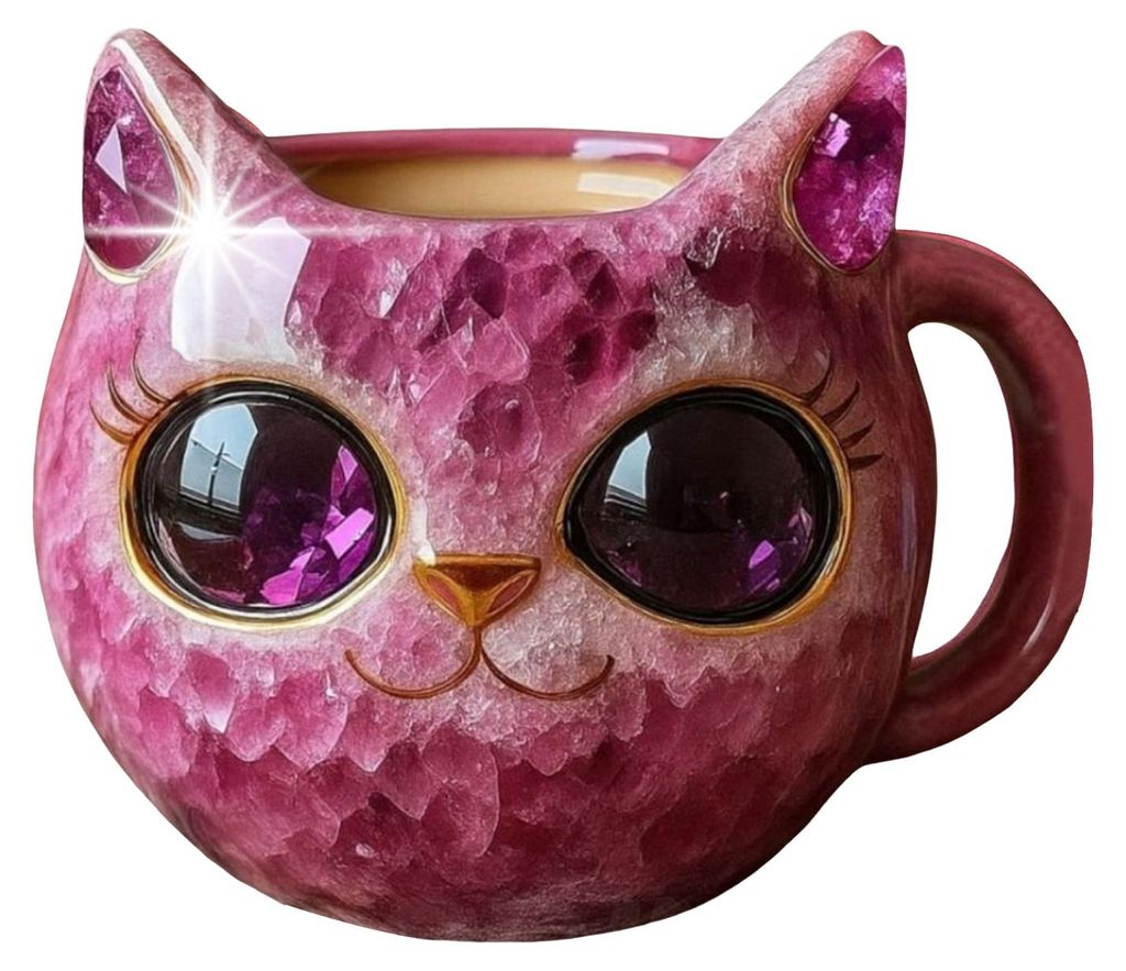Handgefertigte Tasse mit Katzenmotiv aus Kunstkristall, Geoden-Kätzchen-Tasse, Kaffee- und Teetasse aus Kunstharz, einzigartiges, künstlerisches ...
