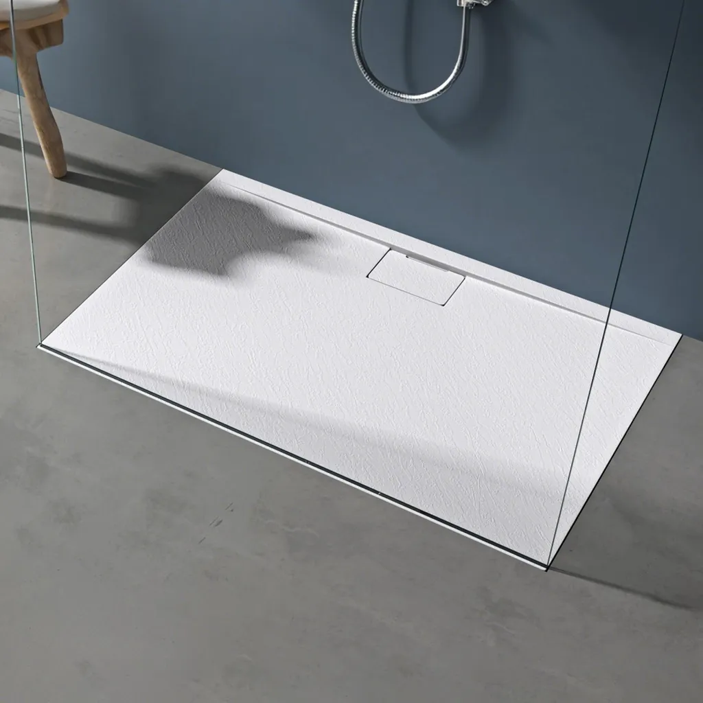 Receveur de Douche 90x120cm Solid Surface Blanc Mat Geoma07 avec Bonde - 5