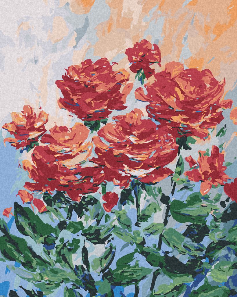 Zuty - Malen nach Zahlen - ROTE BLUMEN AUF GRAUEM HINTERGRUND, 40x50 cm, ohne Keilrahmen