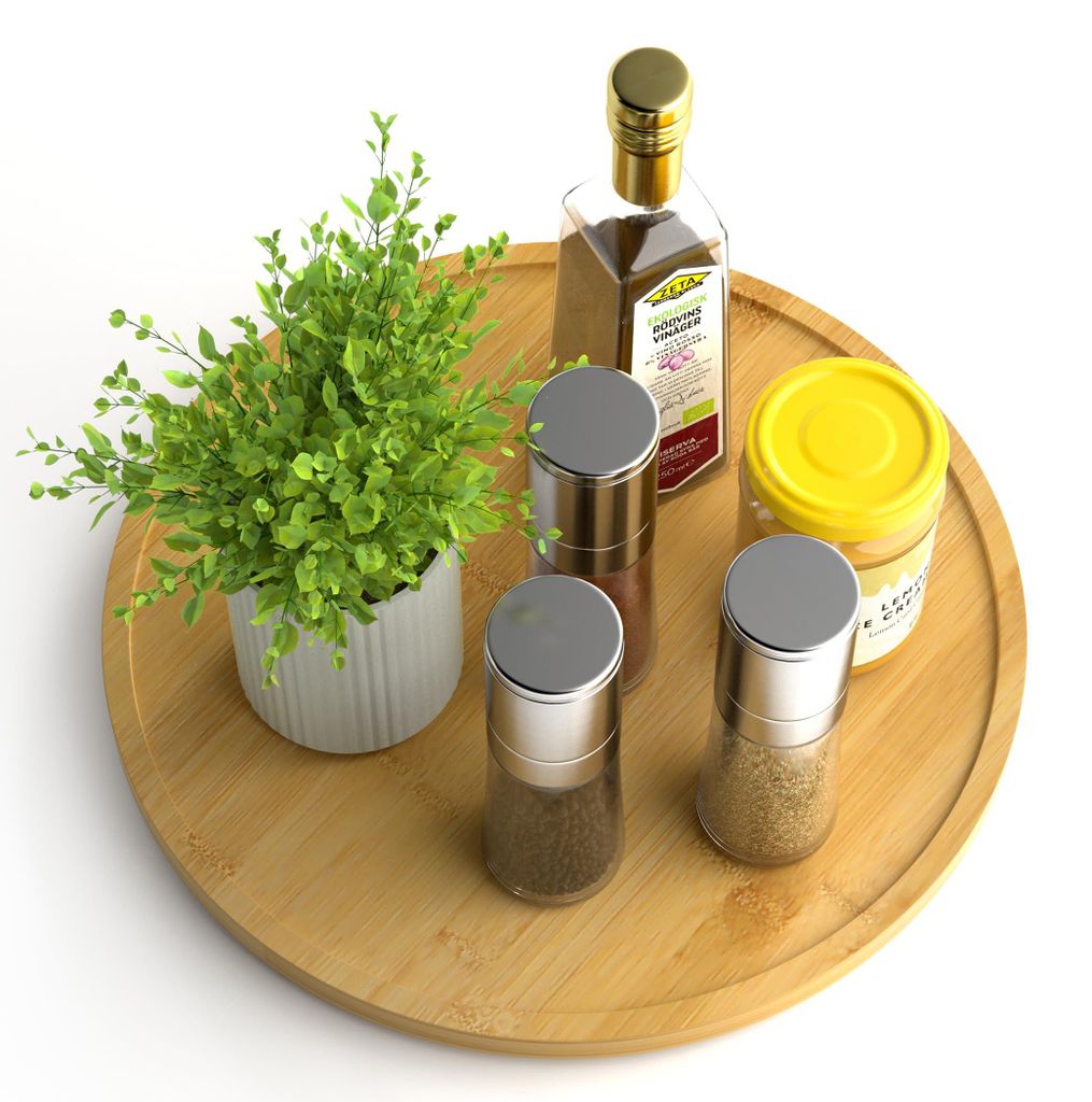 Drehbarer Organizer (Lazy Susan), 30 cm, Bambus, rutschfestes Gewürzregal, drehbar für Küche, Speisekammer, Schrank, Tisch, Arbeitsplatte.