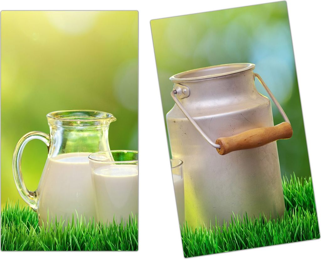 Spritzschutz Herdabdeckplatte Schneidebrett aus Glas Frische Milch in Natur 2-Teilig (60x52cm)