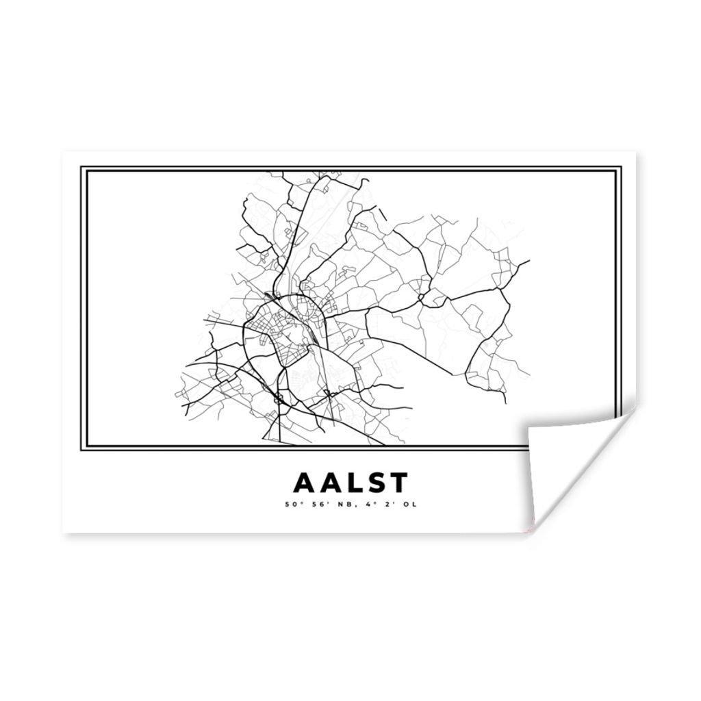 MuchoWow Poster Karte - Aalst - Schwarz und weiß - Belgien - Stadtplan - Karte 30x20 cm - Plakate - Print