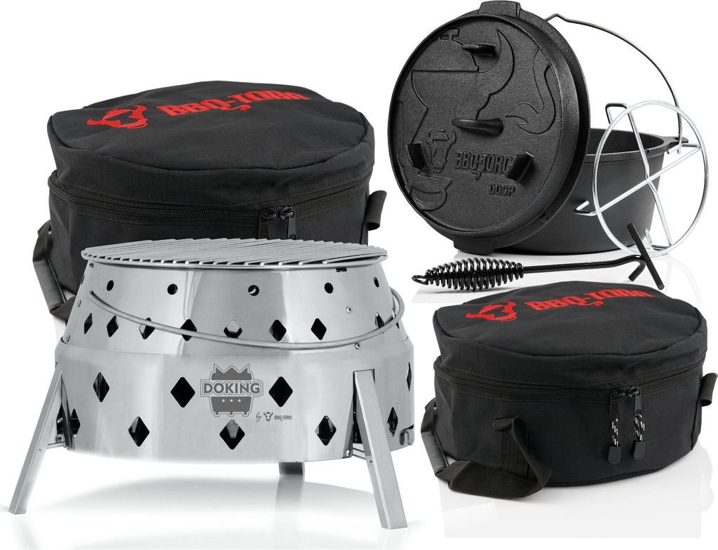 BBQ-Toro 6-teiliges Dutch Oven Set mit Dutch Oven Grill "DOKING", 9 QT Dutch Oven und Zubehör