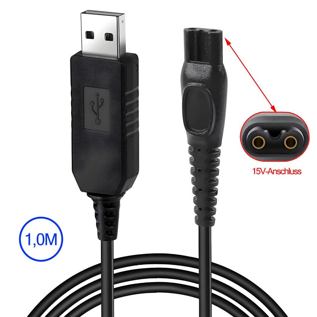USB Ladekabel Kompatibel Philips Rasierer QP2724 QP1924 QP4631 QP2834 BT3233 X3001/90(2400) S3243/91(3600) MG7710 One Blade Pro QP6510 QP6520 DC15V