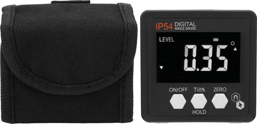 Digitaler Winkelmesser mit LCD-Display, Neigungsmesser, Neigungsbox 4x90°, IP54, Weiß auf Schwarz