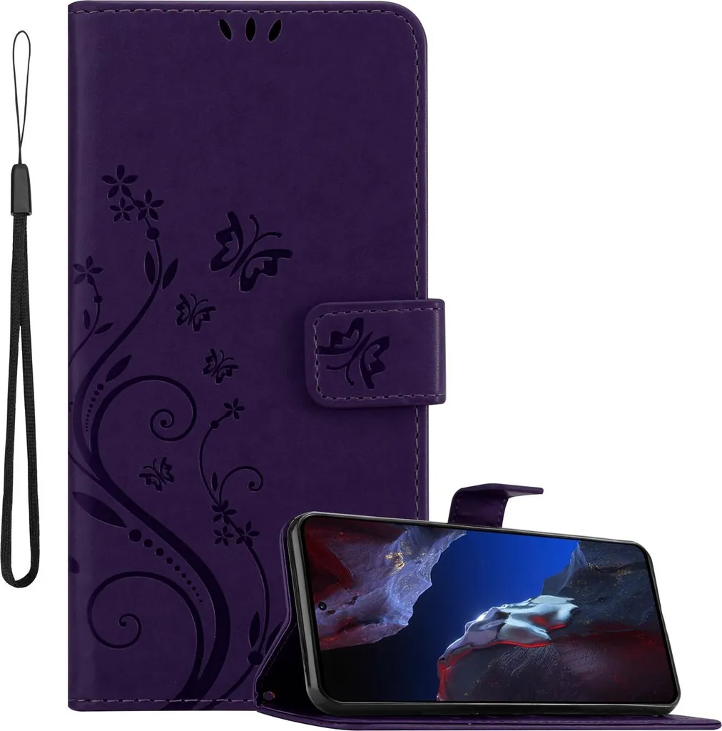 Cadorabo cover per Xiaomi Poco F5 Pro cover in FLORAL DARK PURPLE cover protettiva in design floreale con chiusura magnetica, funzione stand e slot per carte Book Case Cover