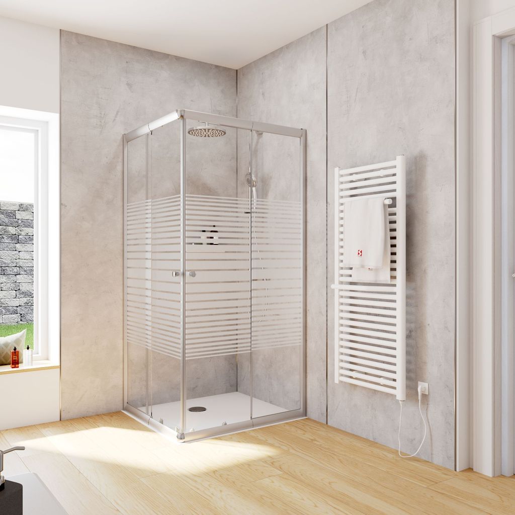 Schulte Duschkabine Corner Eckeinstieg mit Schiebetüren, Montage auf Duschwanne oder Fliese, 4mm ESG Sicherheitsglas, Höhe: 180 cm, 80 x 90 cm, P...