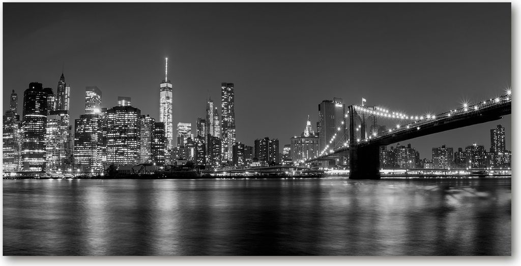 Tulup Glas-Bild - 100x50 -Wandkunst - Wandbild hinter gehärtetem Sicherheitsglas - Sehenswürdigkeiten & Architektur - Manhattan bei Nacht - Sc...
