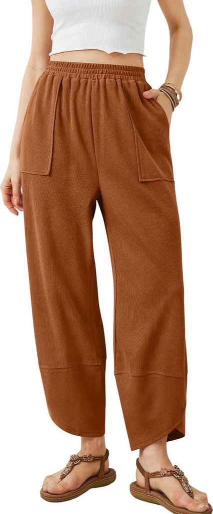 Palazzo-Jogginghose Damen Weites Bein Hoher Bund Sweatstoff Braun Gr. M