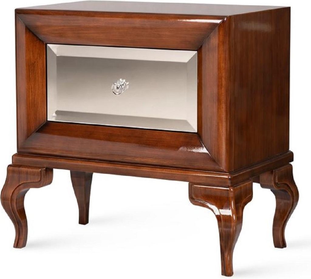 Casa Padrino Luxus Art Deco Nachttisch Hochglanz Braun 70 x 42 x H. 65 cm - Verspiegelter Beistelltisch mit Schublade - Luxus Schlafzimmer Möbel -...