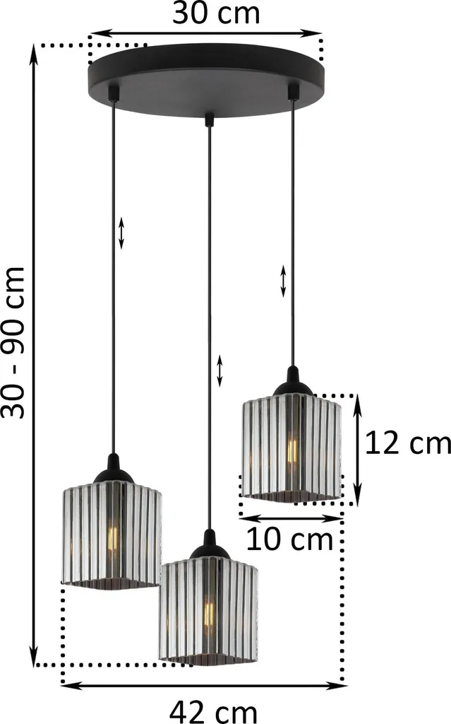 Suspension triple pour table à manger : modèle chic Riffle E27