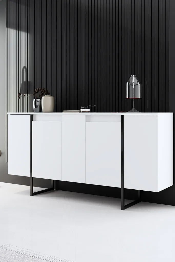 Skye Decor Luxe Armoire de Salon Blanche et Noire - Design 160x80x35 cm