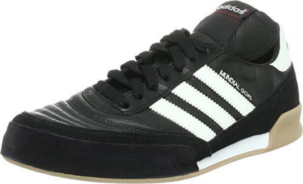 A single black Adidas sneaker is shown from a side angle against a white background.