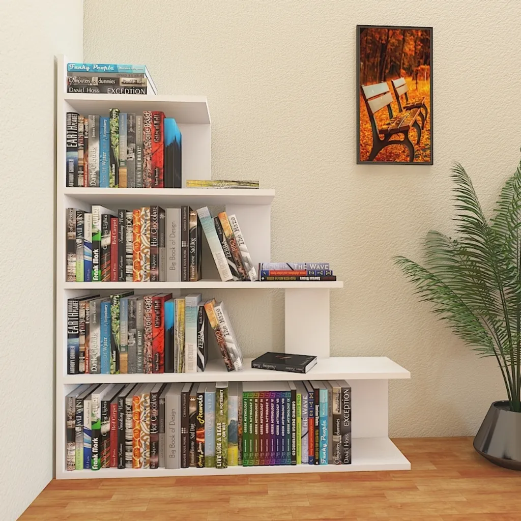 Étagère à Niveaux Décalés Blanche 90 cm - Meuble Déco Robuste et Chic