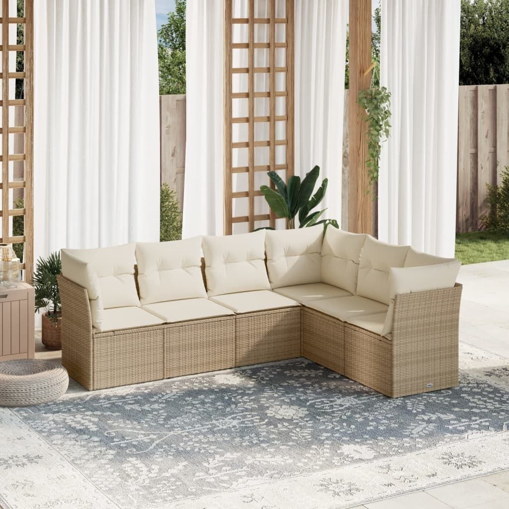6-tlg. Garten-Sofagarnitur mit Kissen Beige Poly Rattan 3217678