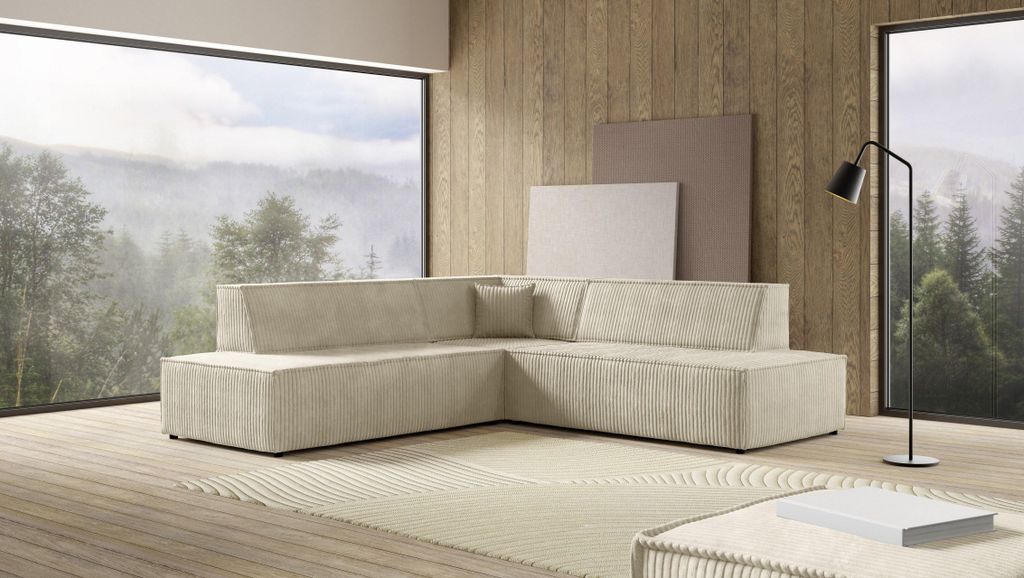 Masseno Ecksofa TESSO II L-S mit Schlaffunktion L-Form, Sofa mit Bettkasten, Wohnzimmersofa, Couch, Soffa, Bettsofa, Couchgarnitur- Creme, TILIA 03
