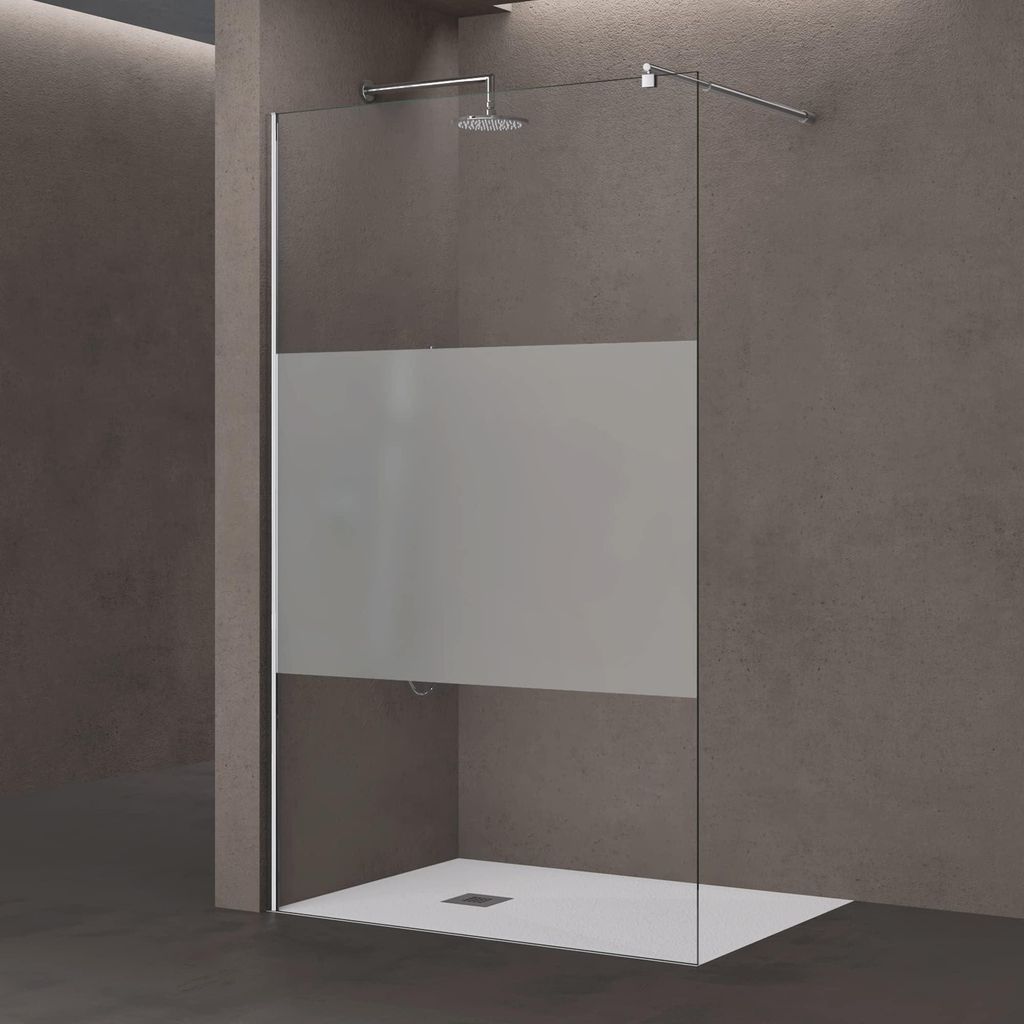 doporro Luxus Duschwand Duschabtrennung 120x200 Chrome Walk-In Dusche mit rundem Stabilisator aus Echtglas 8mm ESG-Sicherheitsglas Bremen01MS