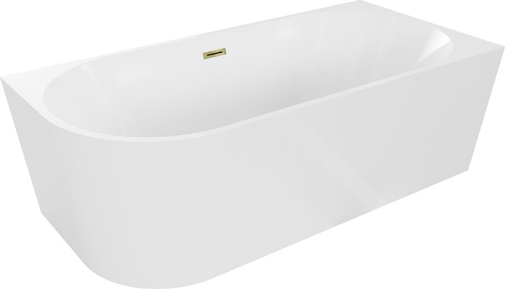 Mexen Mia freistehende rechteckige Badewanne 150 x 75 cm, weiß, Überlaufgold - 52691507500P-50