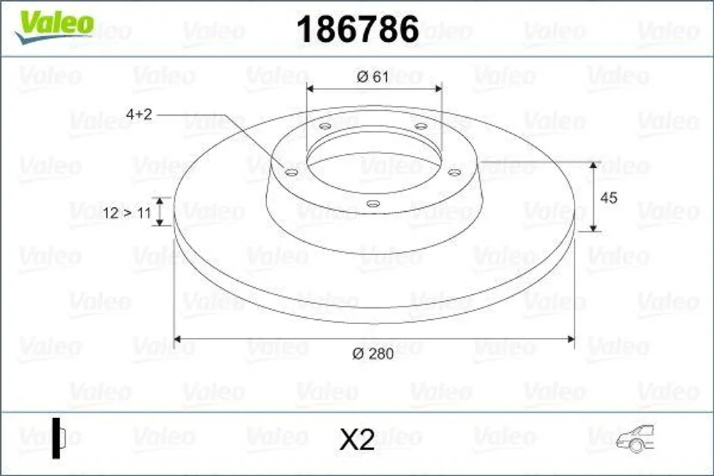 Disque de frein VALEO 186786 OE 7701207227 pour Renault Kangoo Express
