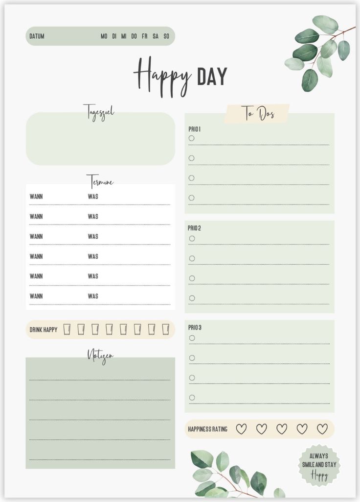 Tagesplaner Block, TO-DO-Liste, Zeitplan, Organisation Aufgaben DIN A5 | Eukalyptus