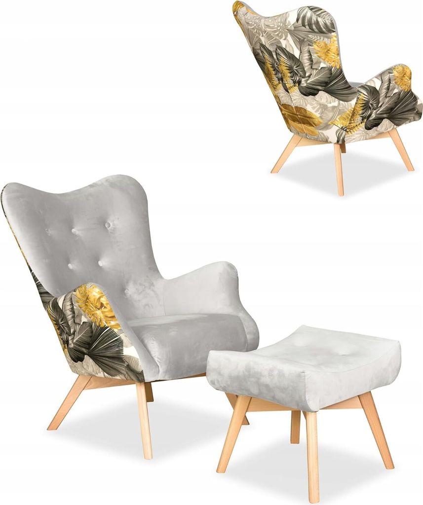 Family Meble Ohrensessel mit Hocker Luna PD Relaxsessel Skandinavisch Bequemer Sessel Loungesessel Fernsehsessel Wohnzimmer Schlafzimmer (Pol 4/Ro 26)