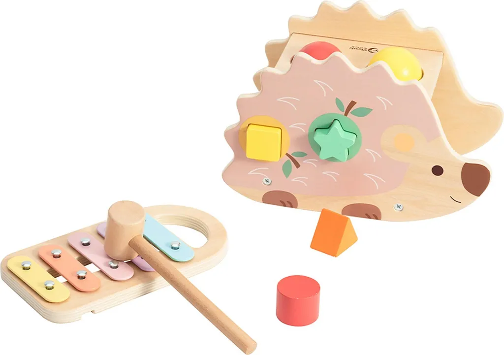 Jouet d'éveil musical 2en1 : Xylophone et jeu de frappe en bois 10 mois