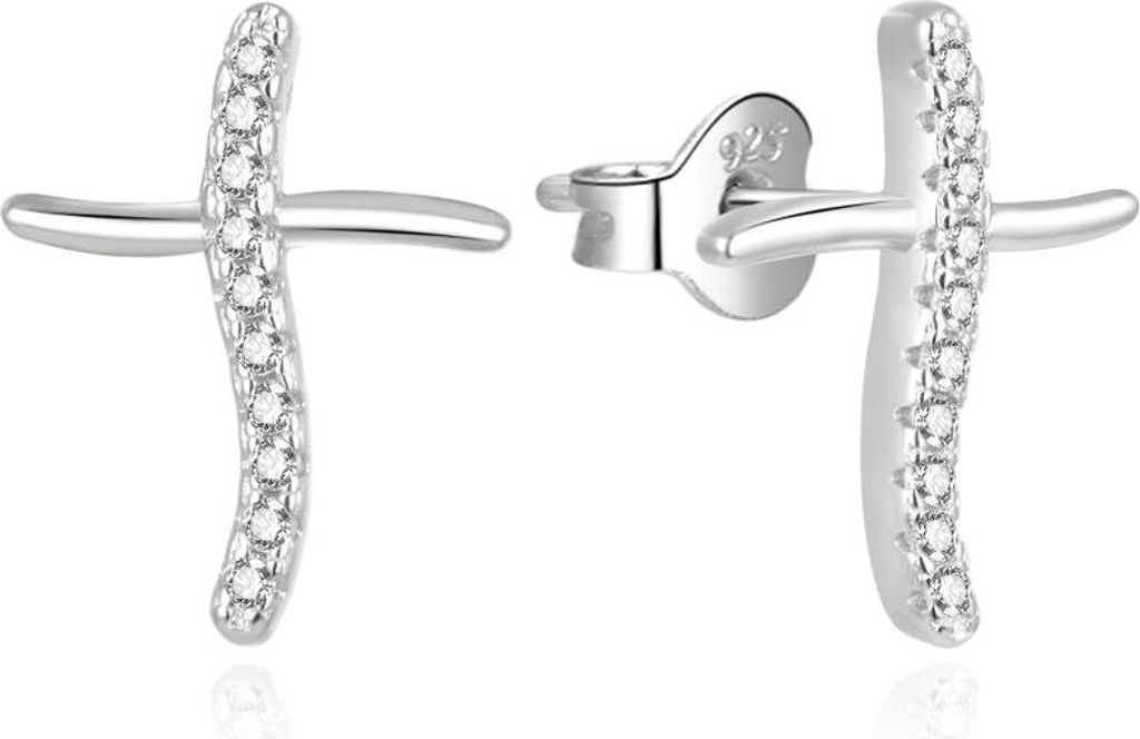 Modern silver earrings with zircons Crosses AGUP2000