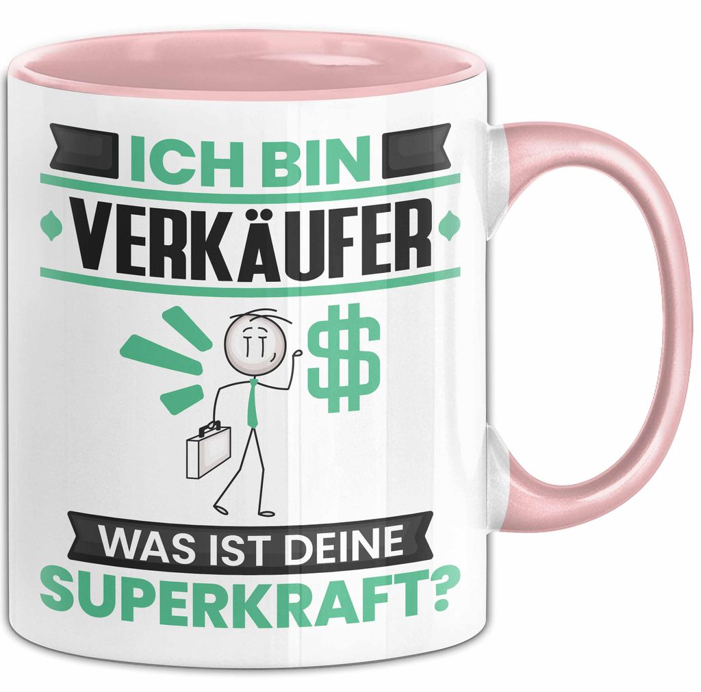 Verkäufer Tasse Geschenk für Verkäufer Geburtstag Lustiger Spruch Kaffee-Becher Was Ist Deine Superkraft (Rosa)