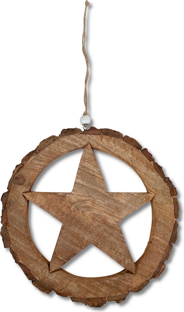 Mango-Holz Dekohänger Stern braun 32 x 32cm Fenster-Deko Walddeko Dekoration Baumscheibe Rinde