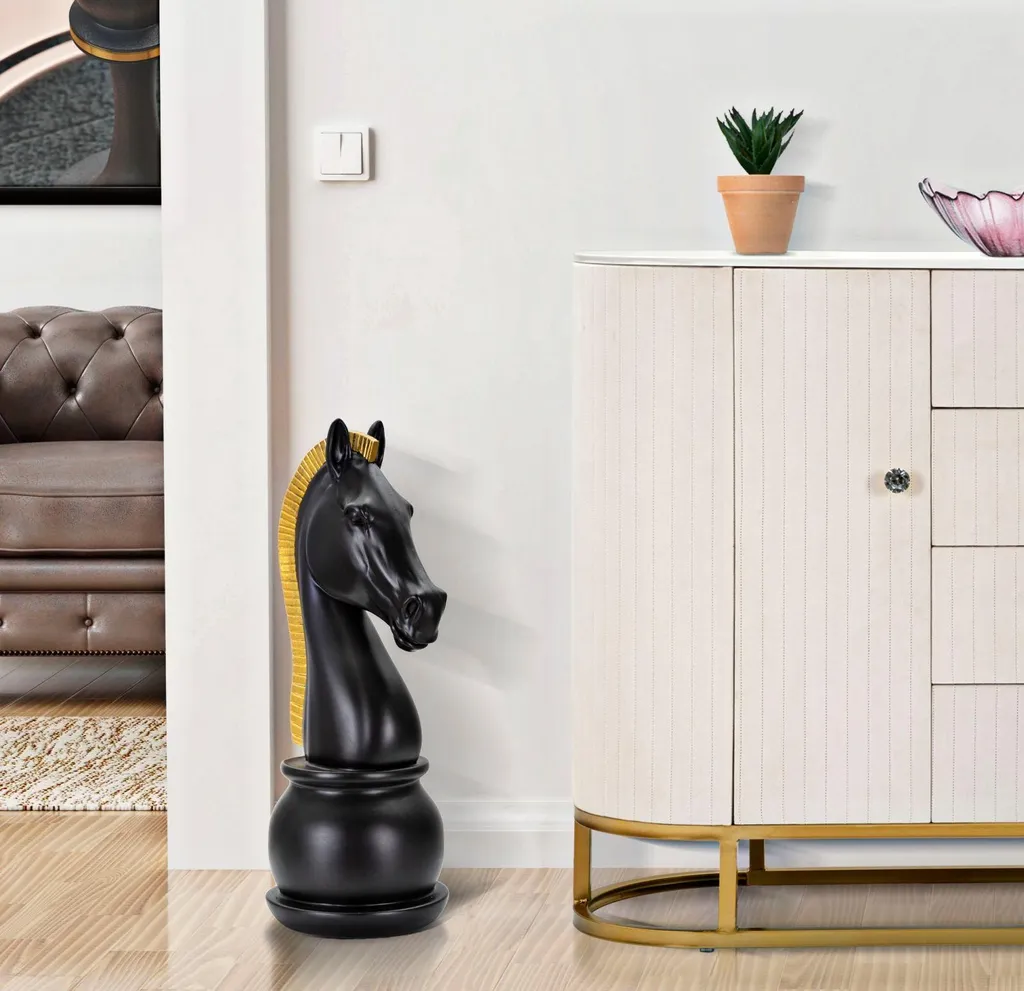 Objet Déco Échecs Cavalier 50 cm Noir Or pour Salon et Bureau Chic - 8