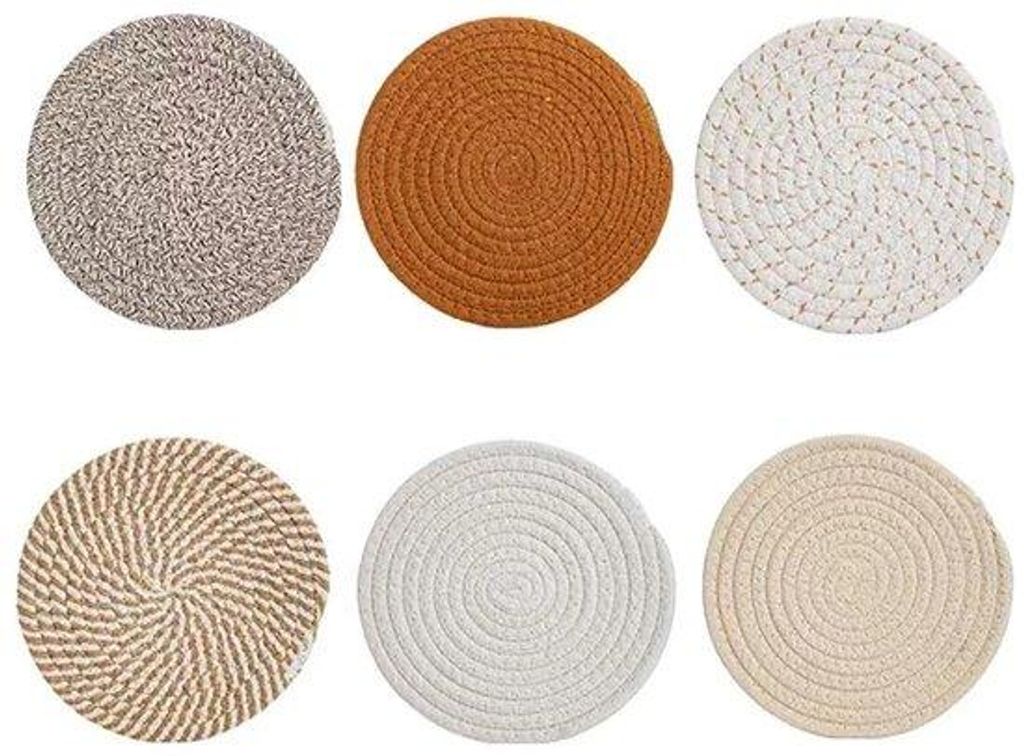 Katoenen onderzetters - hittebestendig - set van 6 - 18 cm - absorberend