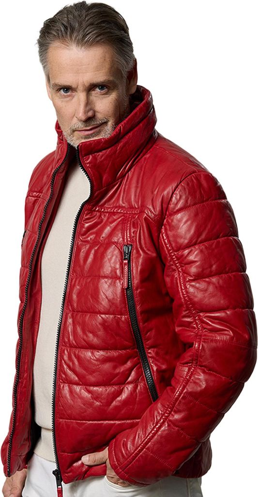 Jilani - Herren Lederjacke Steppjacke Lammnappa rot : 54