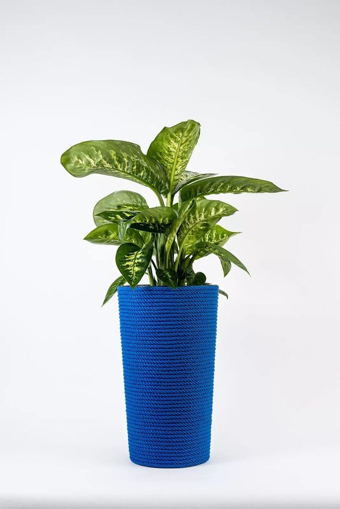 Adoni Baumwoll Blumentopf Blau 28x47 cm -Pflanzkübel mit Einsatz Handgemacht Übertopf Hoch Blumenkübel Pflanzgefäß Boho Wohnzimmer Zimmerpflan...