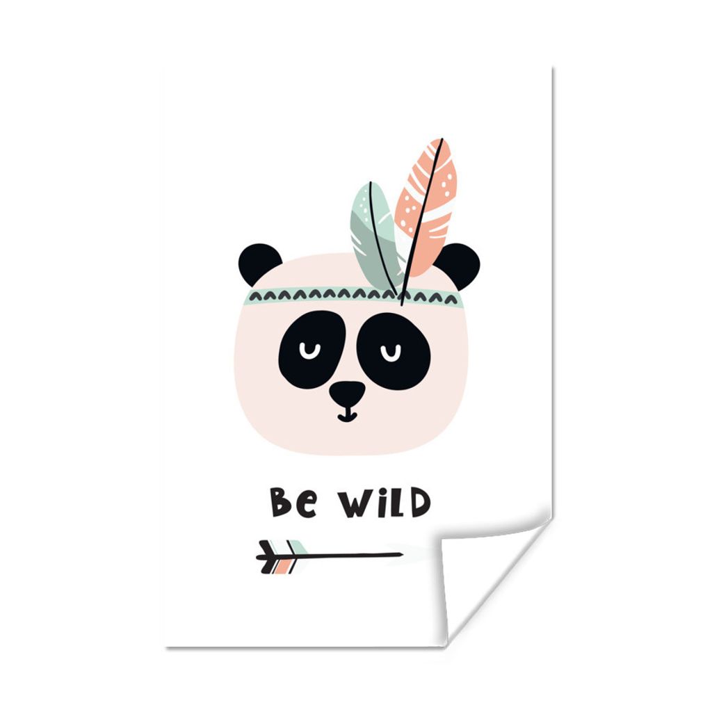 MuchoWow Poster Zitate - Panda - Wild sein - Pfeil - Kinder 40x60 cm - Plakate für die Wand - Poster Babyzimmer