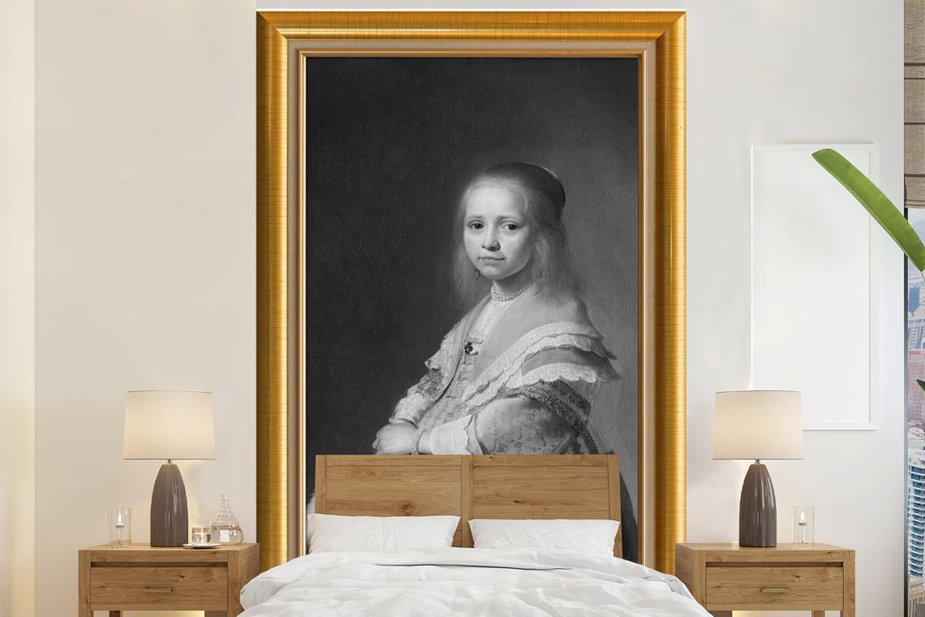 MuchoWow Fototapete für Wohnzimmer oder Schlafzimmer Wandtapete Vinyl Motivtapete Alte Meister - Kunst - Rahmen - Gold - 180x280 cm - Wallpaper