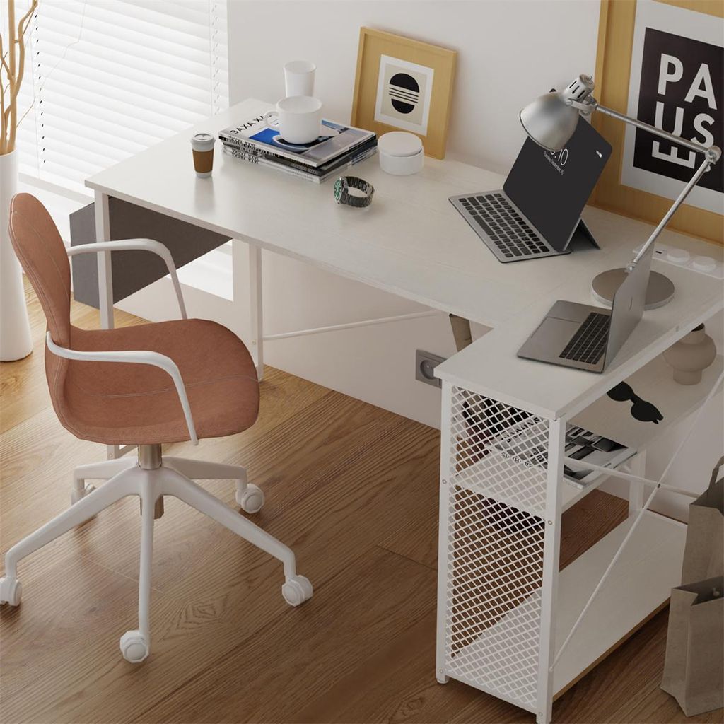 120cm Gaming Schreibtisch L-Form mit Steckdosen & USB, Eckschreibtisch mit 2 Ablagen und Monitorständer, Computertisch für Home Office & Gaming S...