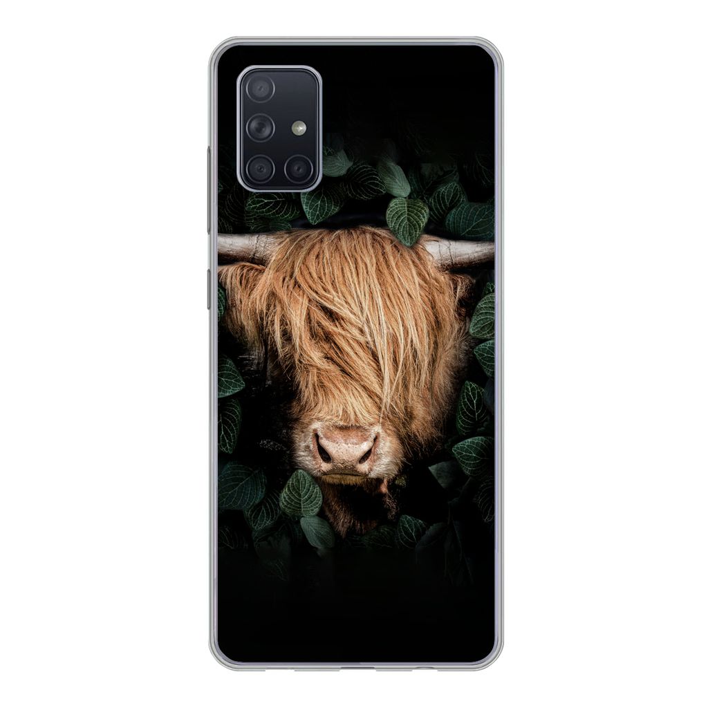 MuchoWow Handyhülle Schutzhülle Hülle für Samsung Galaxy A71 Schottische Highlander - Tier - Flora Silikon Softcase Handy Hülle - Kartenbesi...