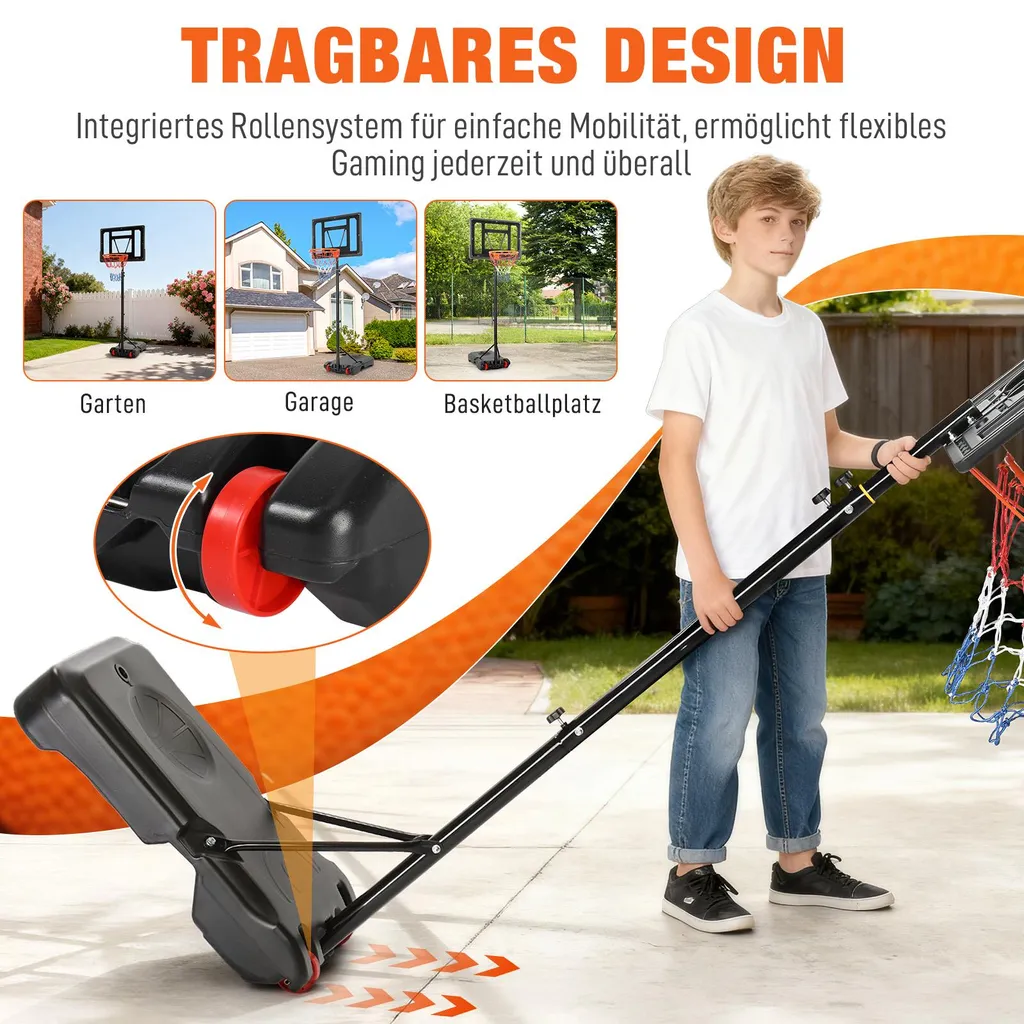 Panier de basket mobile avec support ajustable pour jardin et cour