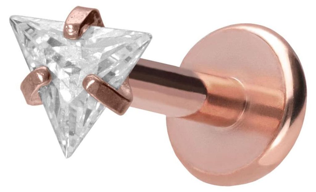 Ohrpiercing, Nasenpiercing Titan Labret mit Push Fit EINGEFASSTES KRISTALLDREIECK RoséGold Stablänge: 8mm | Stabstärke: 1,2mm