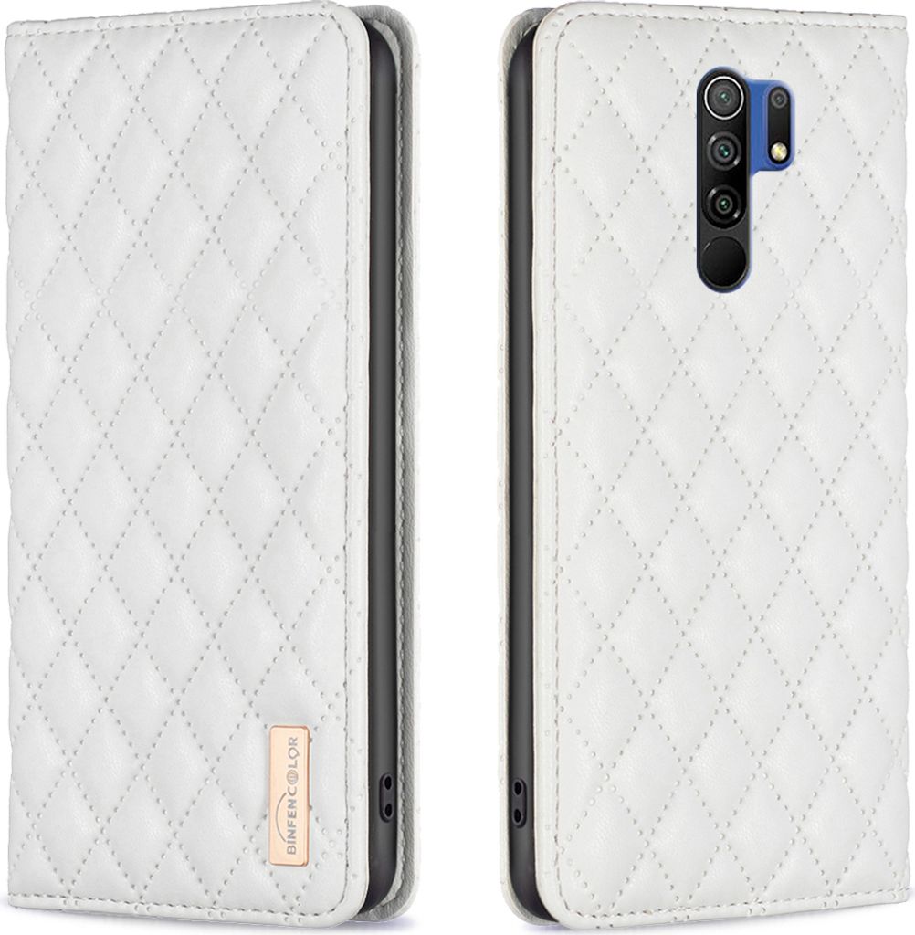 Redmi 9 Hülle, Elegant Bookstyle Flip Leder Kartenfächer Schutzhülle mit Ständer für Xiaomi Redmi 9 Weiß