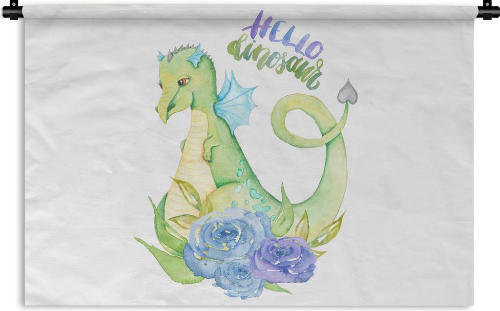 MuchoWow Wandteppich Wandbehang Dinosaurier - Rosen - Kinderzimmer - Jungen - Mädchen - Kinder 90x60 cm Tapisserie Dekoration Wandtuch - Wandsku...