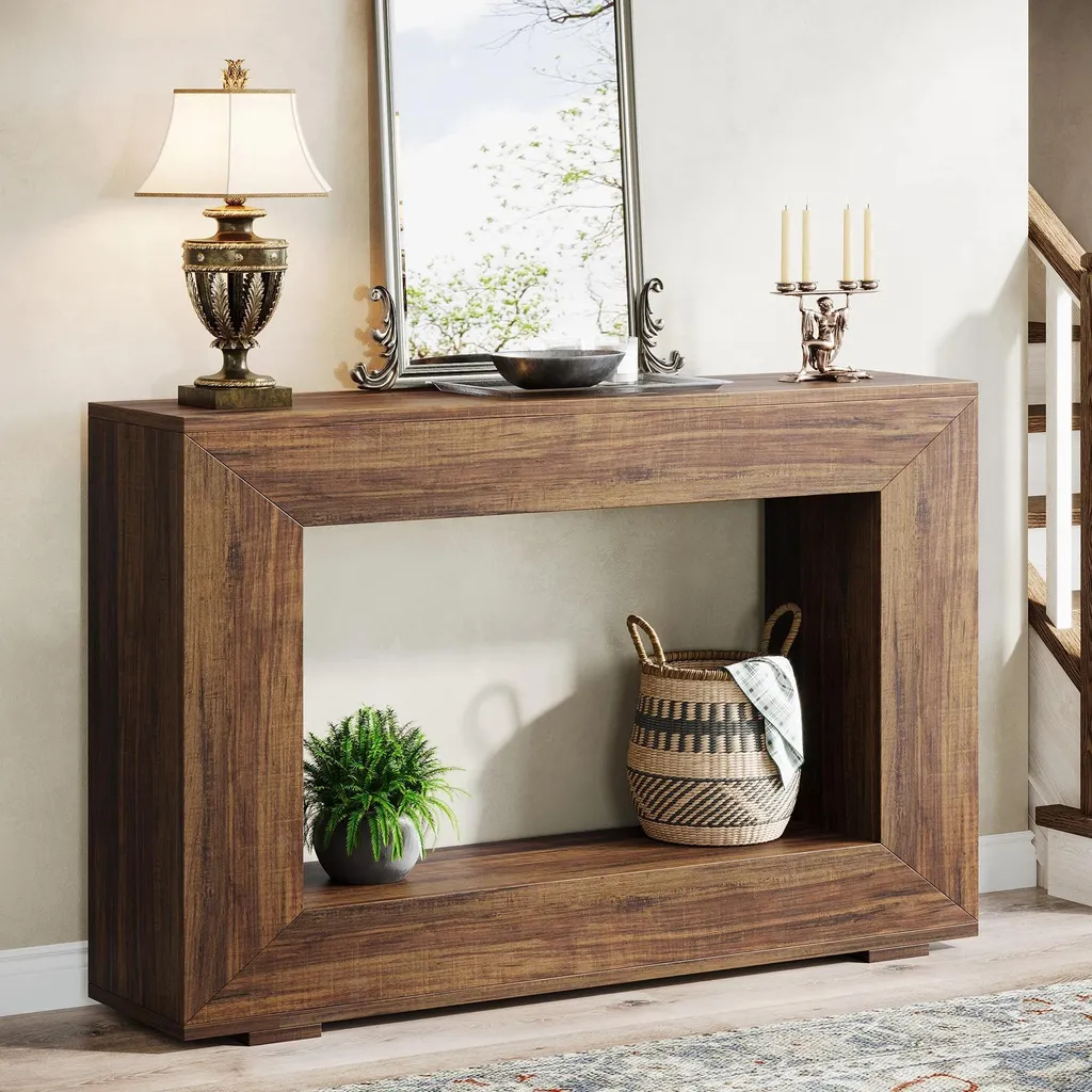 Console bois marron 120 cm - Solution déco pour entrée vide style rustique