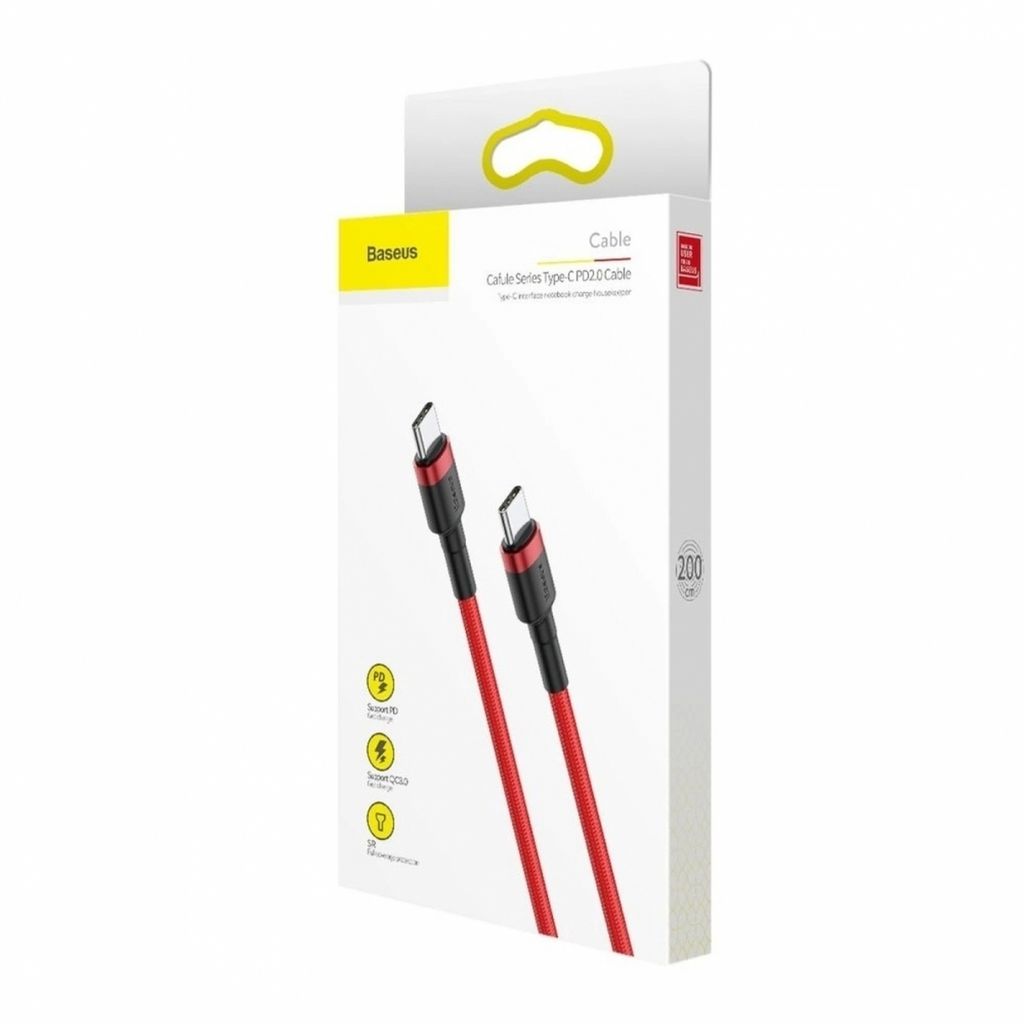 Baseus Cafule, 2 m, USB C, USB C, 0,48 Gbit/s, Schwarz, Rot Produktbild 
