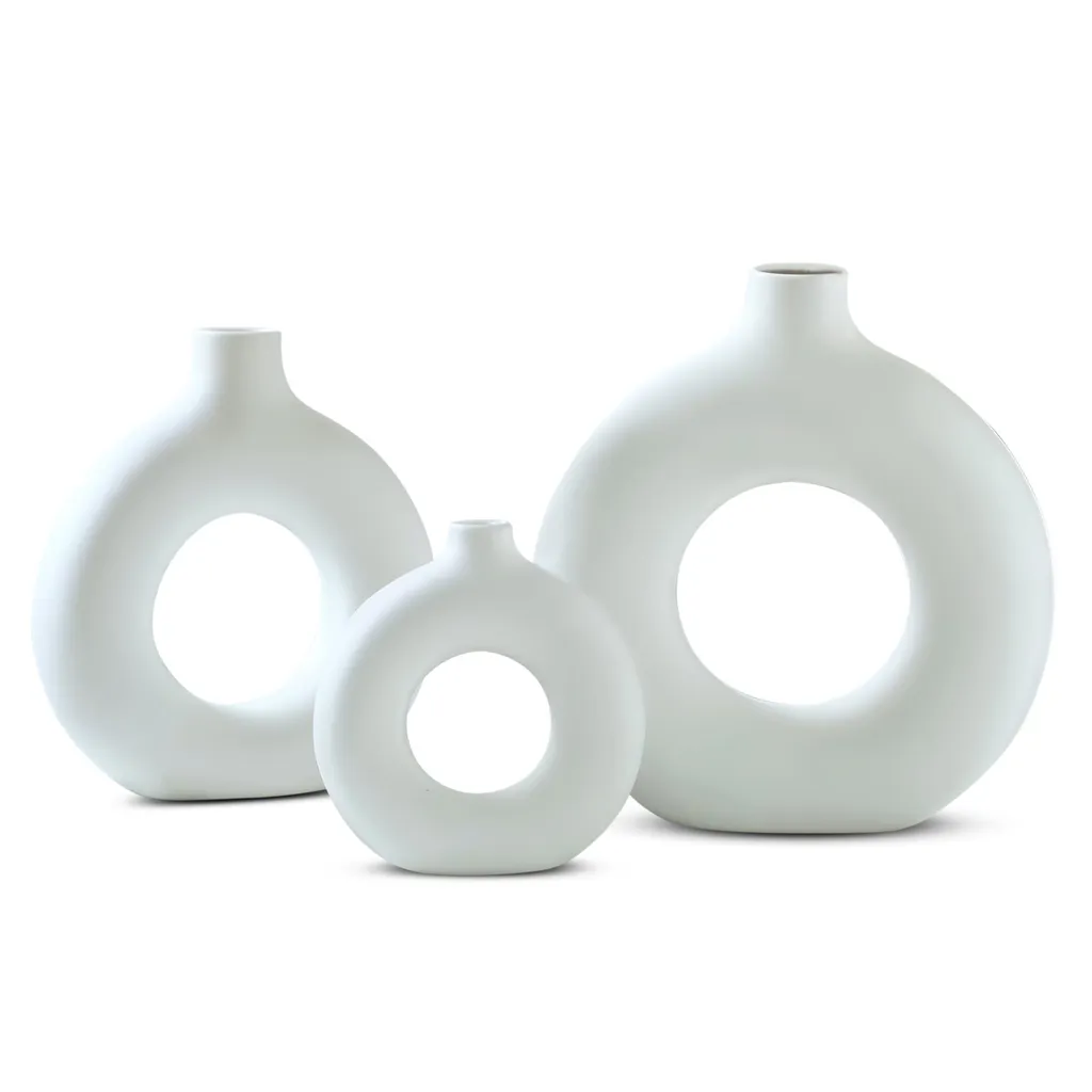 Vase beignet blanc en céramique IvoQ lot de 3 pour décoration scandinave