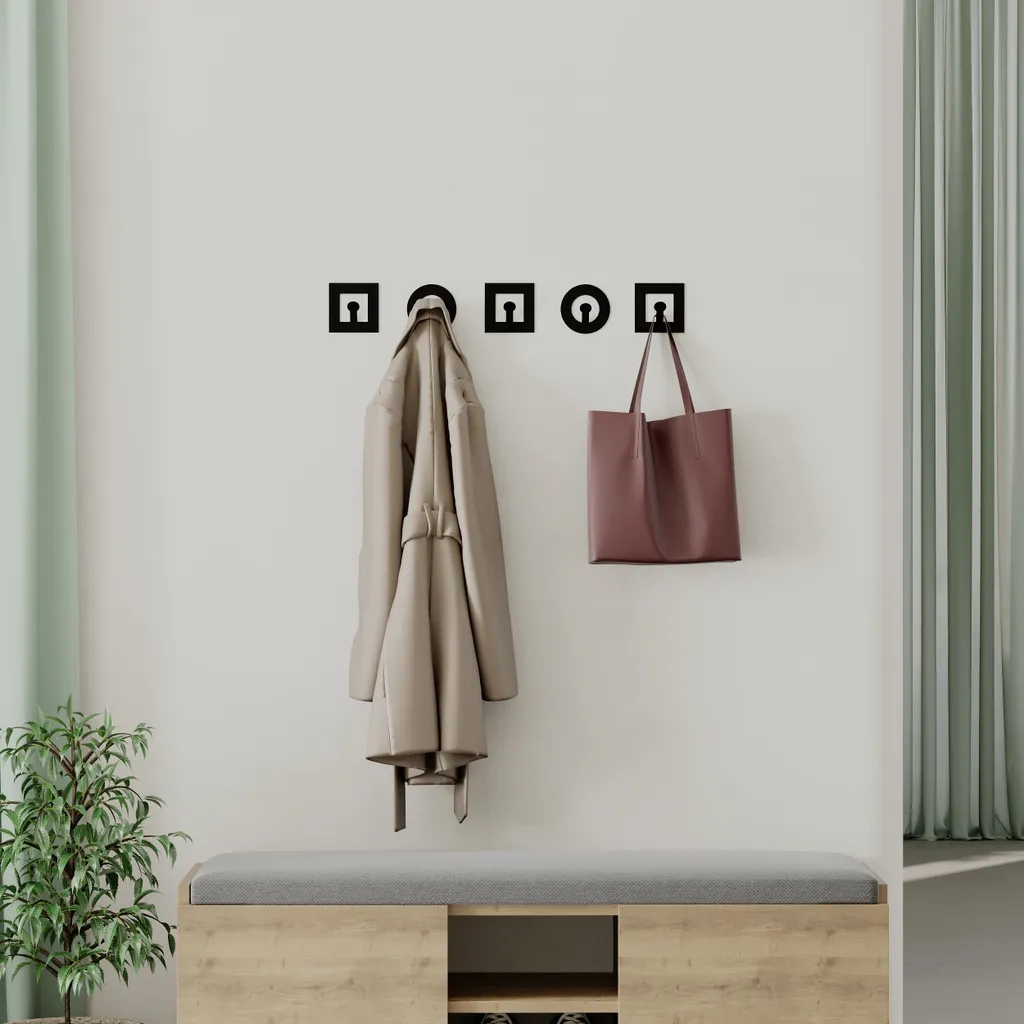 Set 5 Ganci Parete DECORTIE Kaly Metallo Nero - Portasciugamani Robusti