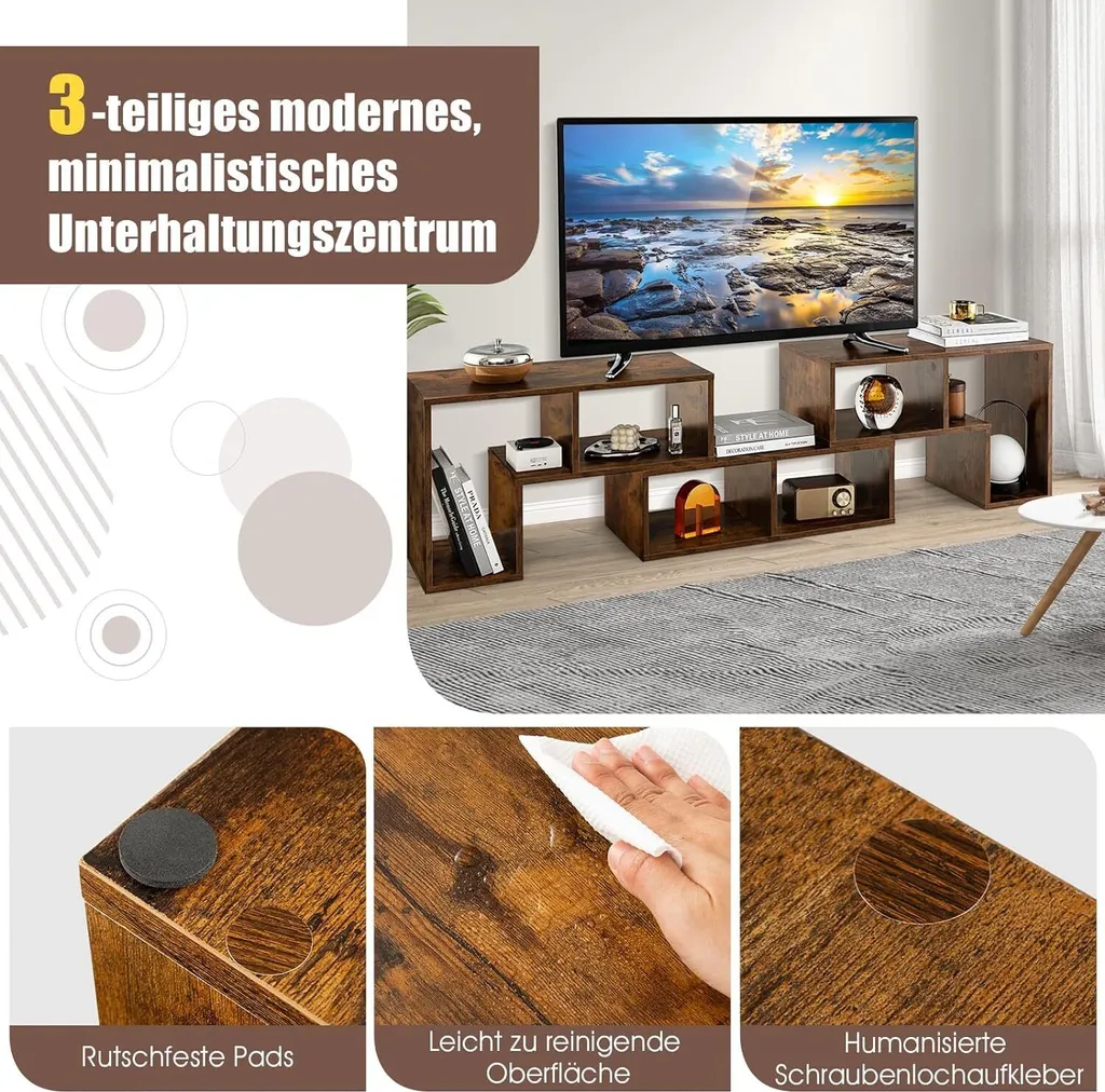 Meuble TV d'Angle Extensible et Bibliothèque Lowboard en Bois Robuste - 4