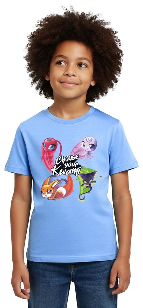 Spreadshirt Miraculous Choose Your Kwami Kinder T-Shirt, 122/128 (7-8 Jahre), Himmelblau