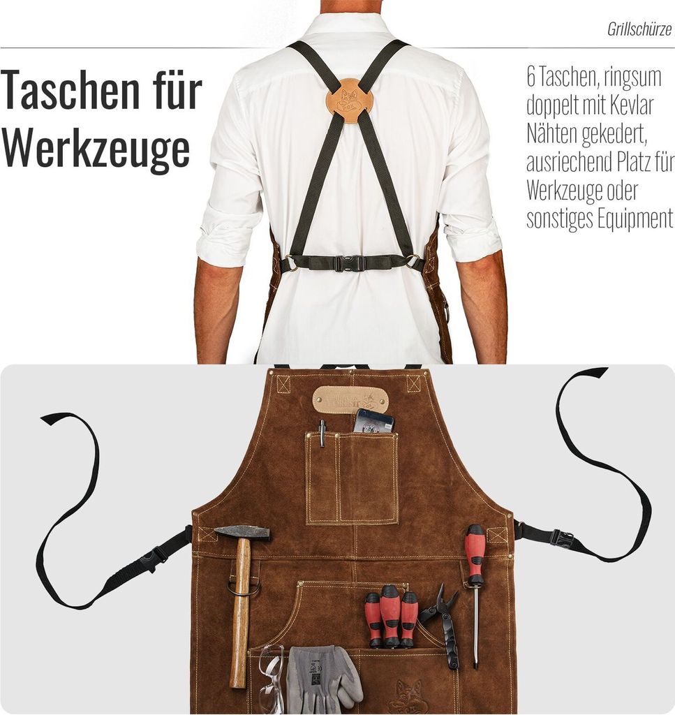 ROUGH Büffel Rau Wild Leder Arbeitsschürze, Grillschürze Produktbild 6