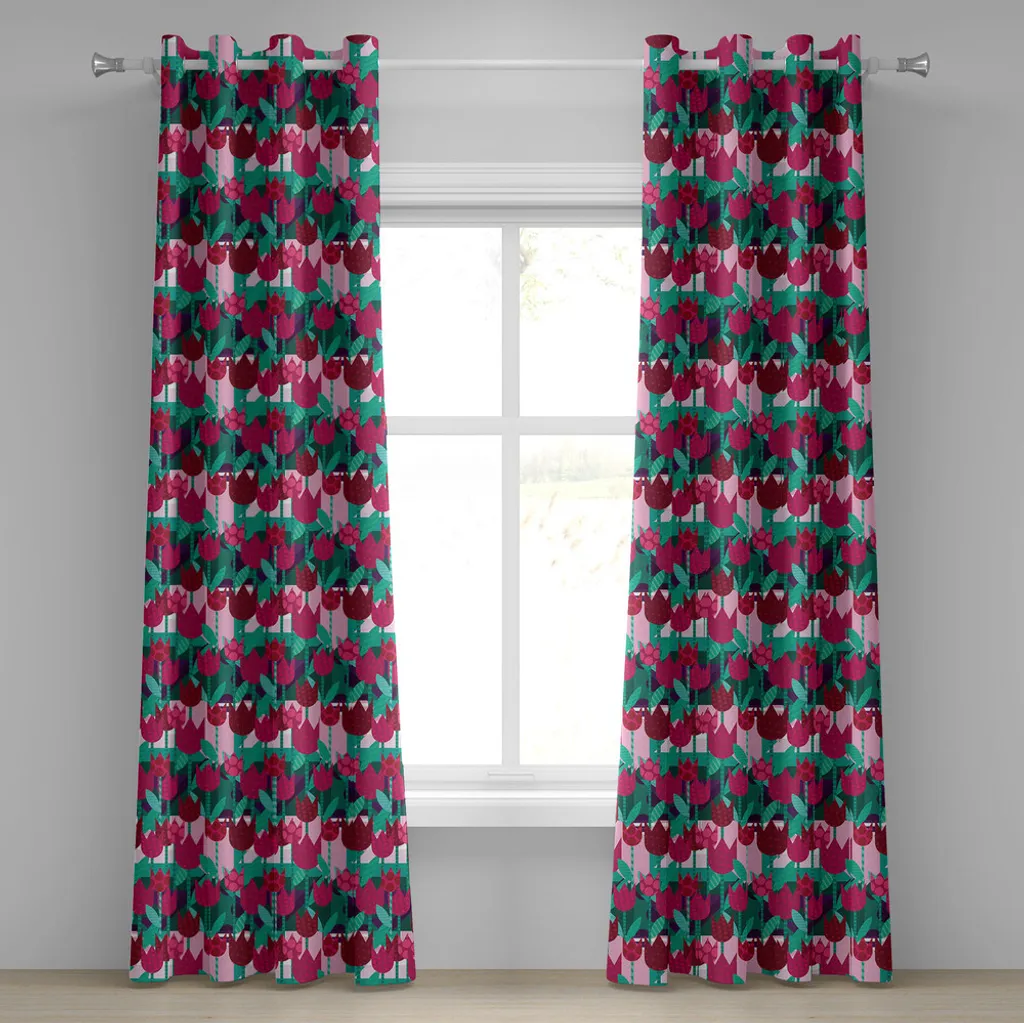 Tende Decorative ABAKUHAUS Tulipani Astratti 280x225 cm Verde Rosso