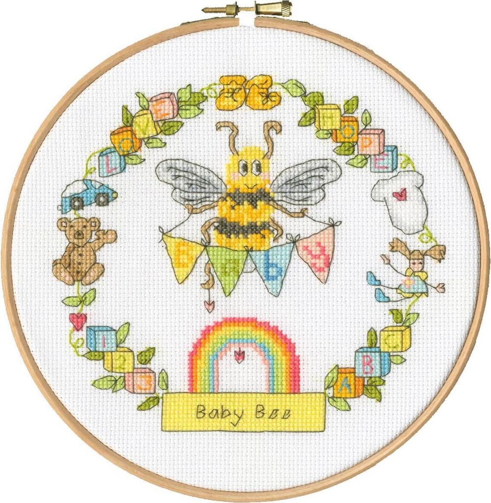 Auslaufmodell Bothy Threads Kreuzstich Set mit Stickrahmen "Baby Biene", Zählmuster, XETE11, Diam. 17,5cm